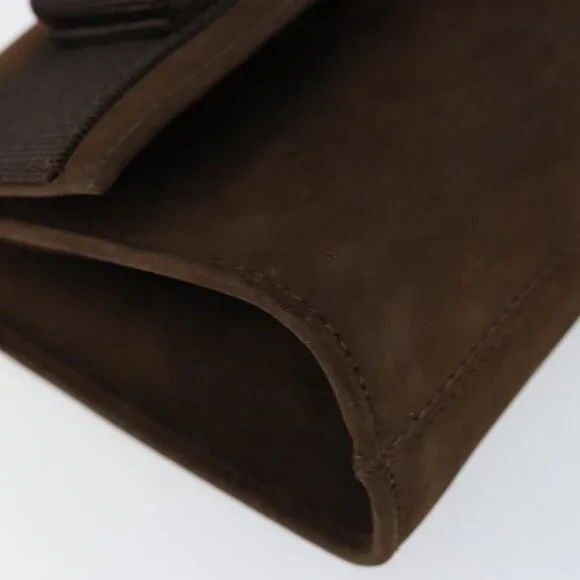 Authentic Salvatore Ferragamo Vala Chain Shoulder Bag Suede Brown Gold - Picture 3 of 16